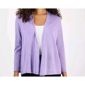 Kasper Womens Medium Lavender Open‎ Front Shimmer Knit Cardigan Sweater NWT
